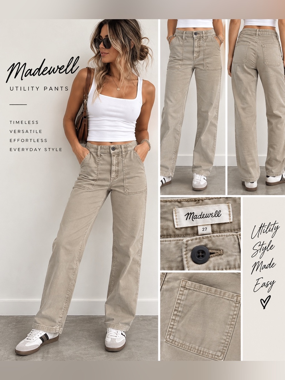 Madewell Utility Fatigue Pants Women’s 27 Beige Khaki Straight Leg